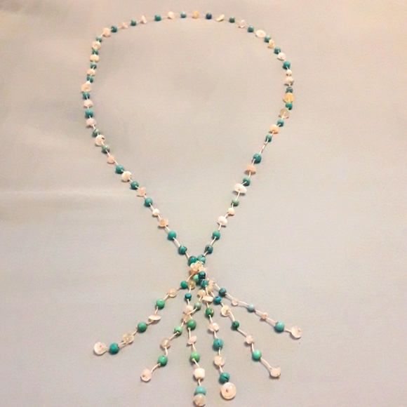 TURQUOISE WITH MOONSTONE AND PEARL LONG NECKLACE - Picture 1 of 7